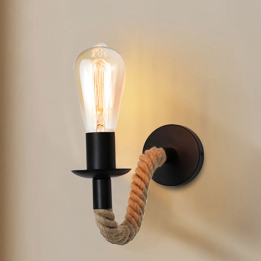 Vintage Wall Lamp Hemp Rope Retro Sconce Wall Light