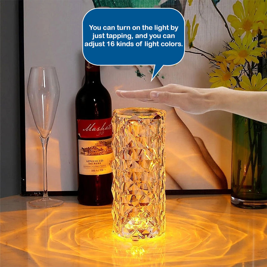 Touch LED Crystal Table Lamp Rose Light Projector 3/16 Colors