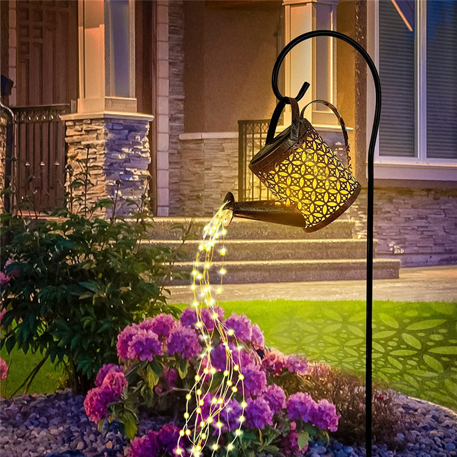 Solar Hanging Waterfall Lamp Waterproof Watering Can Light