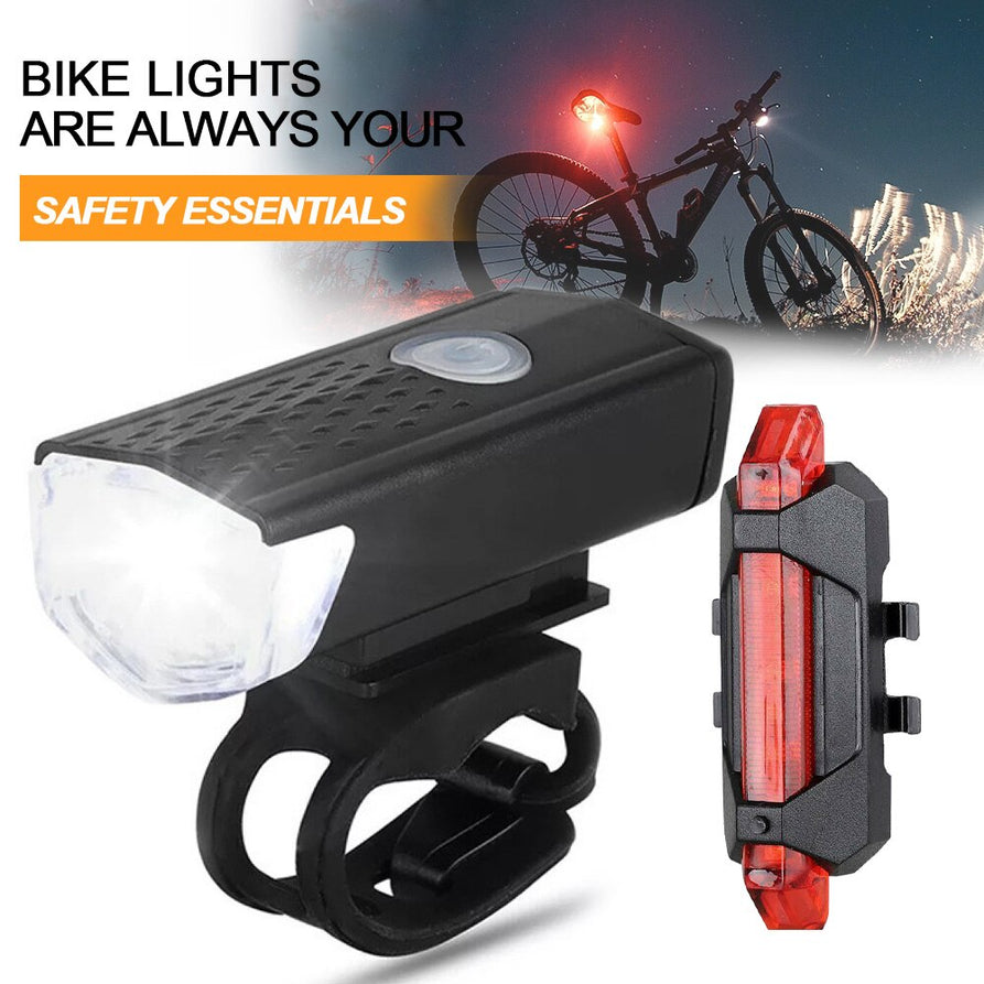 USB Rechargeable Bike Light Set Front Light with Taillight